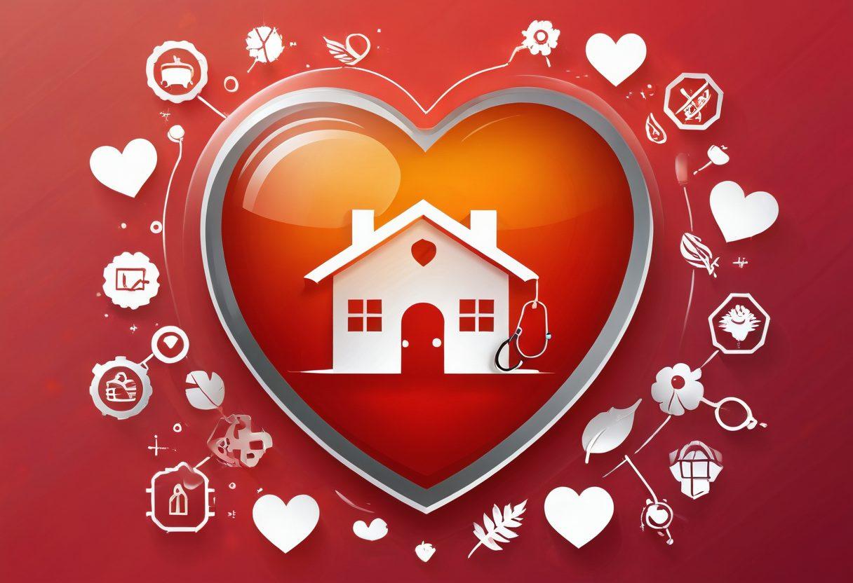 A heart encased in a protective shield, symbolizing the nurturing nature of insurance coverage. Surround it with various icons representing different insurance types (health, auto, home). Soft, warm colors to evoke feelings of safety and care. Include a subtle gradient background to enhance depth. vector art. vibrant colors.